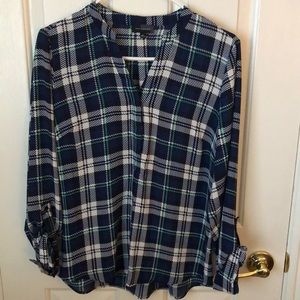 The Limited silky feel plaid v neck blouse